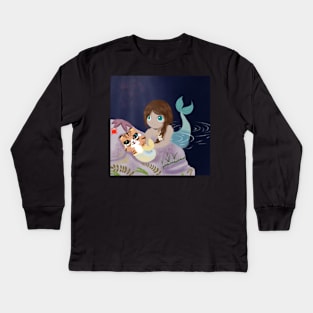 Mermaid and tiger flounder Kids Long Sleeve T-Shirt